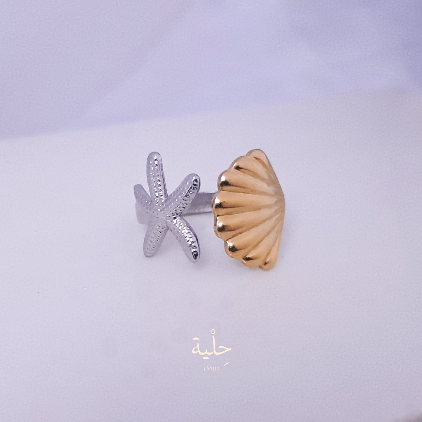 Sea shell & star fish stainless steel ring - mix color