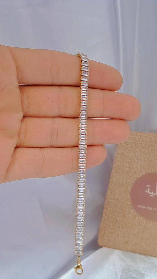 Stainless steel tennis bracelet baguette - gold