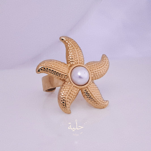 star fish stainless steel ring _ gold