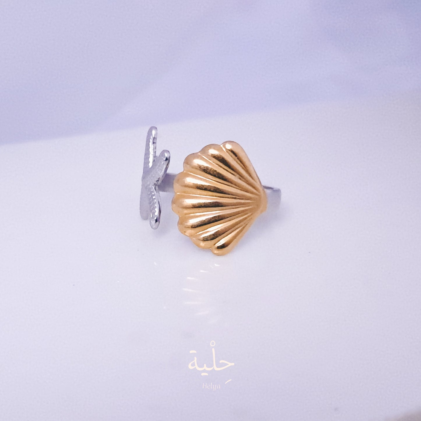 Sea shell & star fish stainless steel ring - mix color