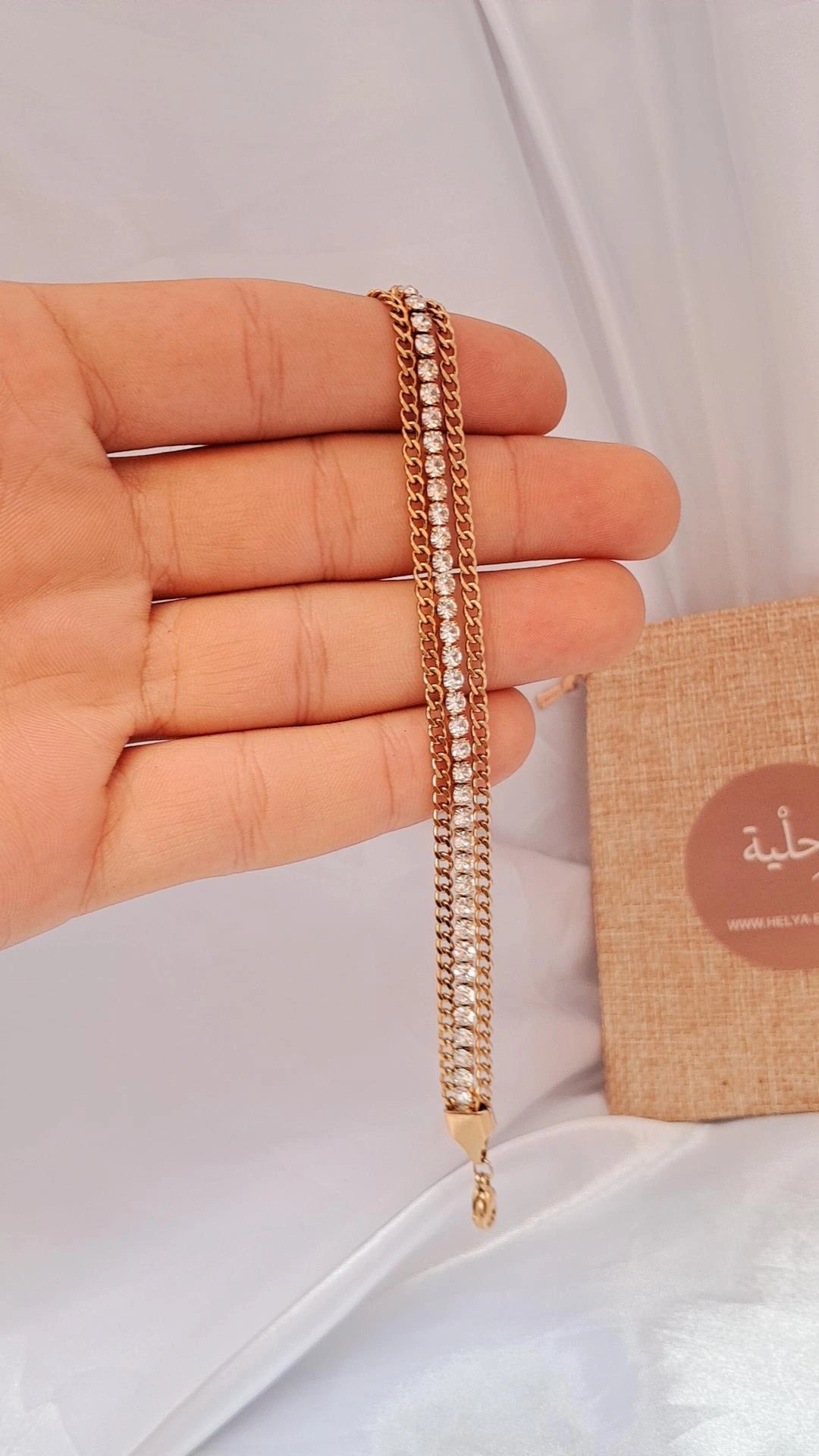 Tennis curb chain stainless steel bracelet - gold