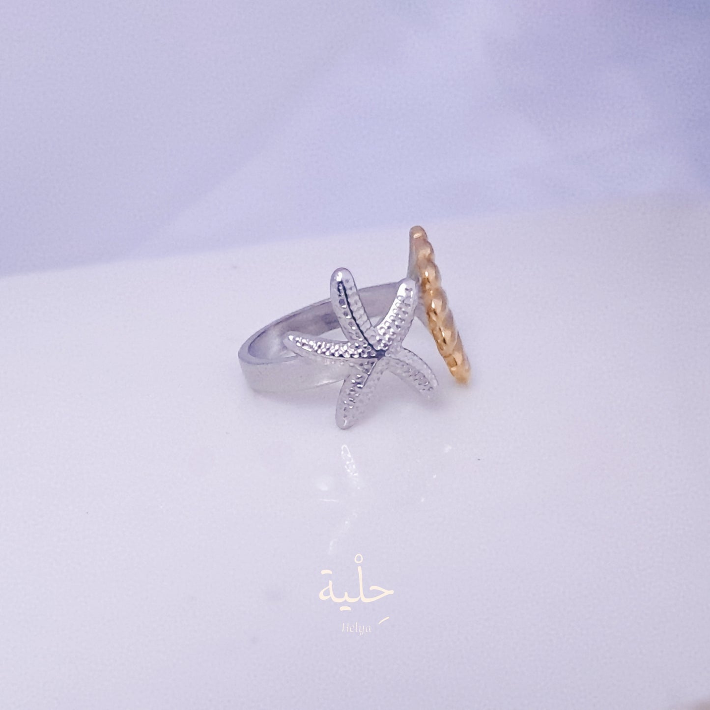 Sea shell & star fish stainless steel ring - mix color