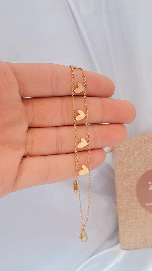Hearted five dots stainless steel bracelet - gold