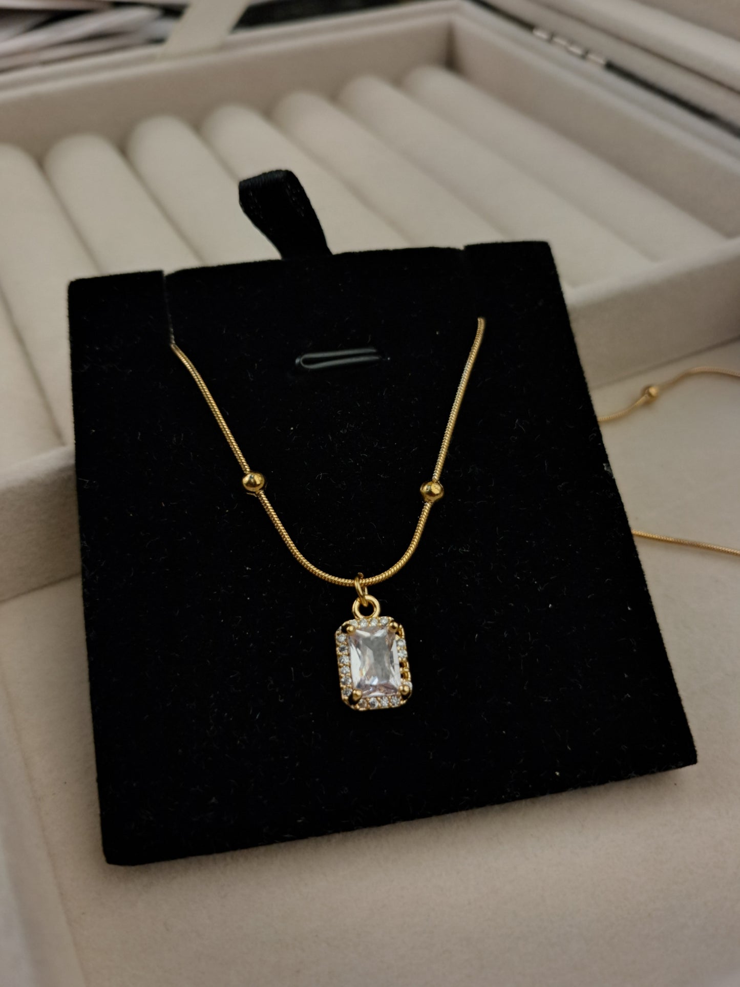 rectangular Shaped zircon stainless steel necklace
