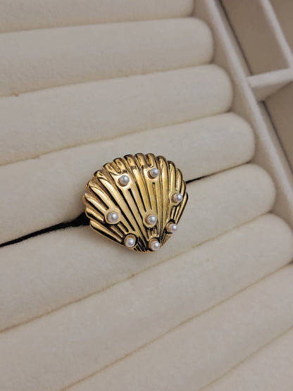 Sea shell stainless steel ring- gold