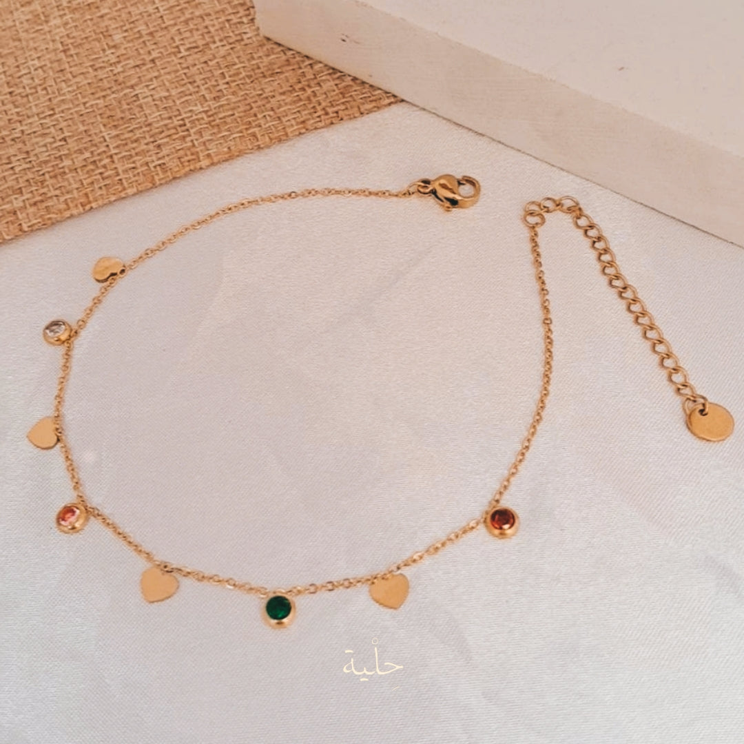 Zircon with coins stainless steel Anklets - gold