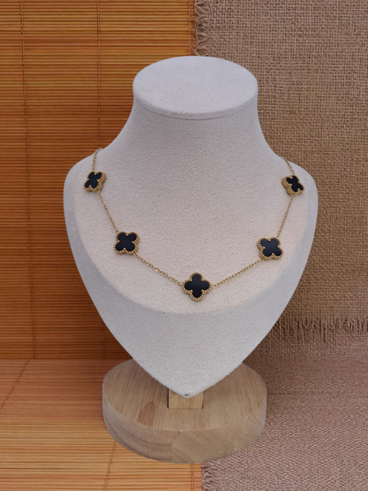 Van Cleef gold with black stainless steel necklace