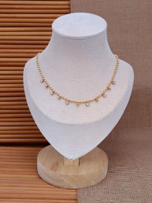 dots with white zircon stainless steel necklace
