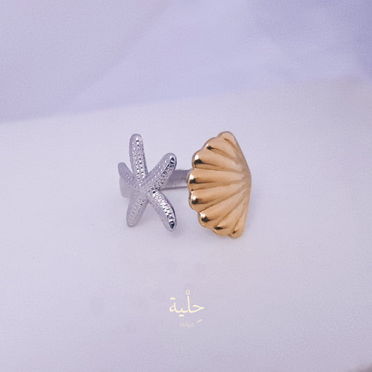 Sea shell & star fish stainless steel ring - mix color