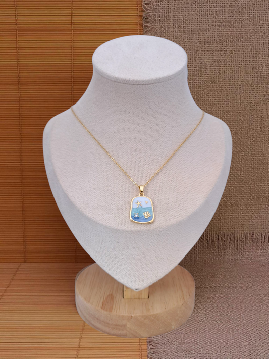 blue with shell summer necklace