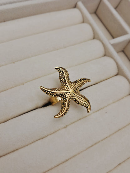 star fish stainless steel ring - gold