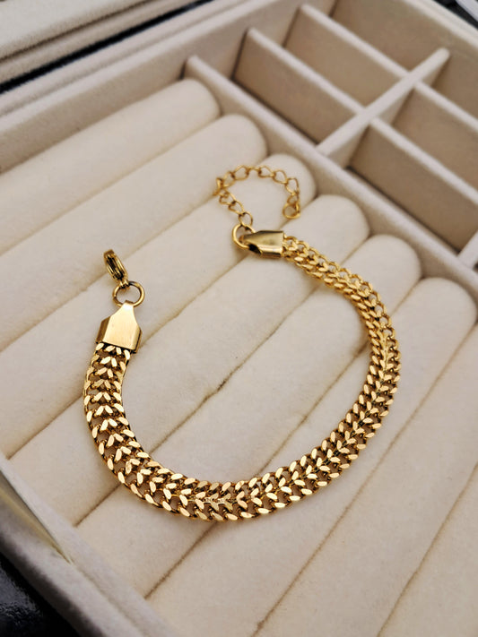Flat cable stainless steel bracelet - gold
