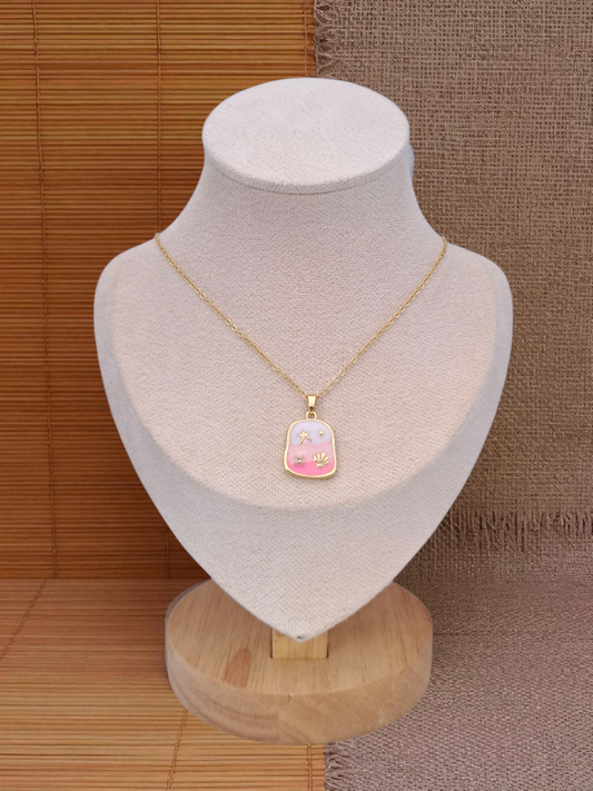 pink with shell summer necklace