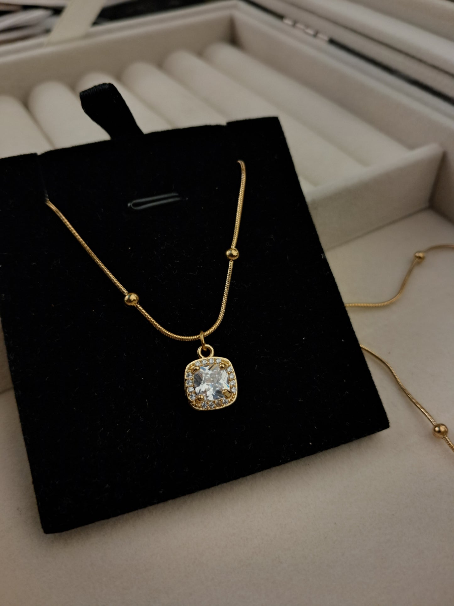 Square Shaped zircon stainless steel necklace