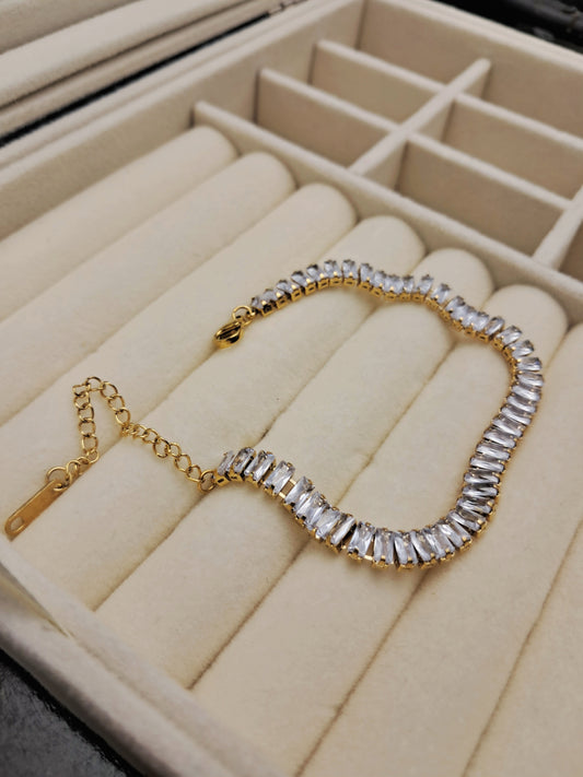 Stainless steel tennis bracelet baguette - gold