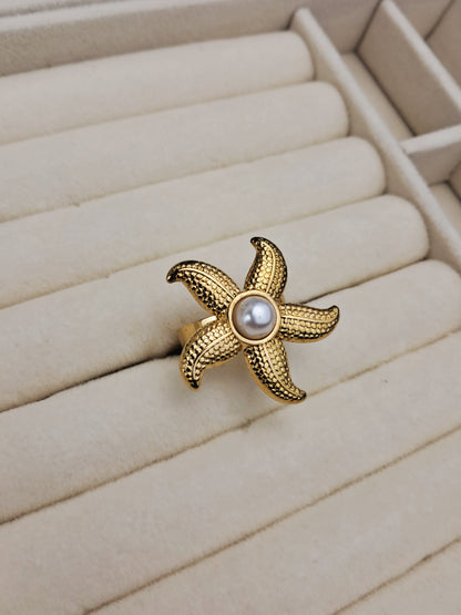 star fish stainless steel ring _ gold