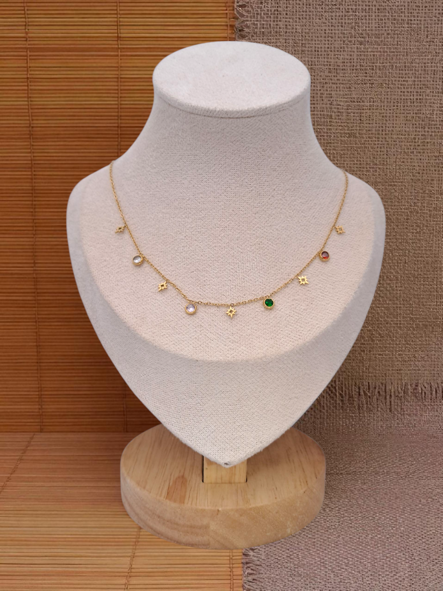 star with color zircon stainless steel necklace