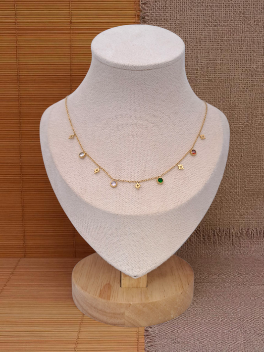 star with color zircon stainless steel necklace