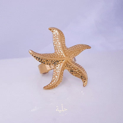 star fish stainless steel ring - gold