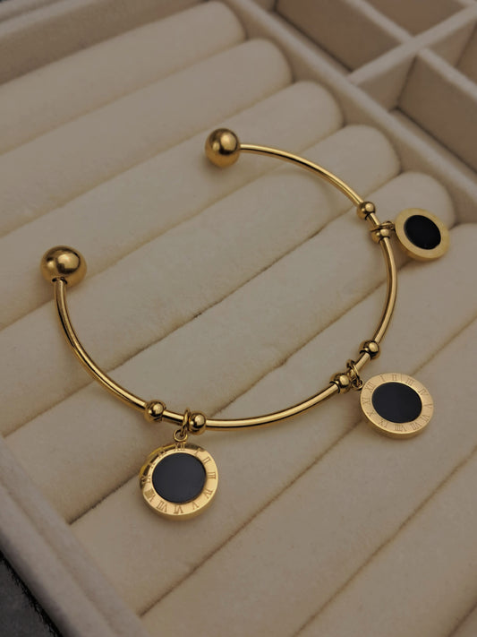 Stainless steel Bangels with 3 Bvlgari  charms