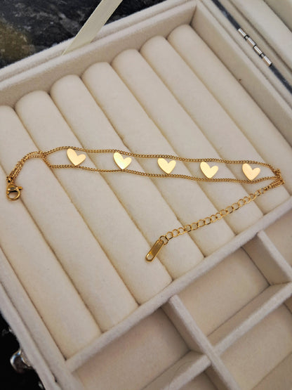 Hearted five dots stainless steel bracelet - gold