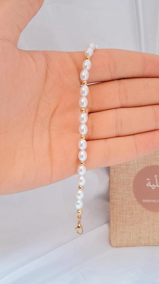 Pearls stainless steel bracelet - gold