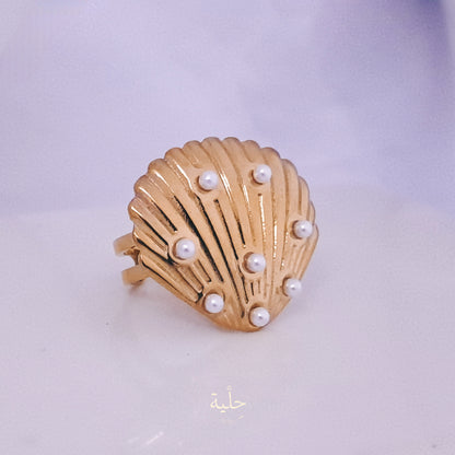 Sea shell stainless steel ring- gold