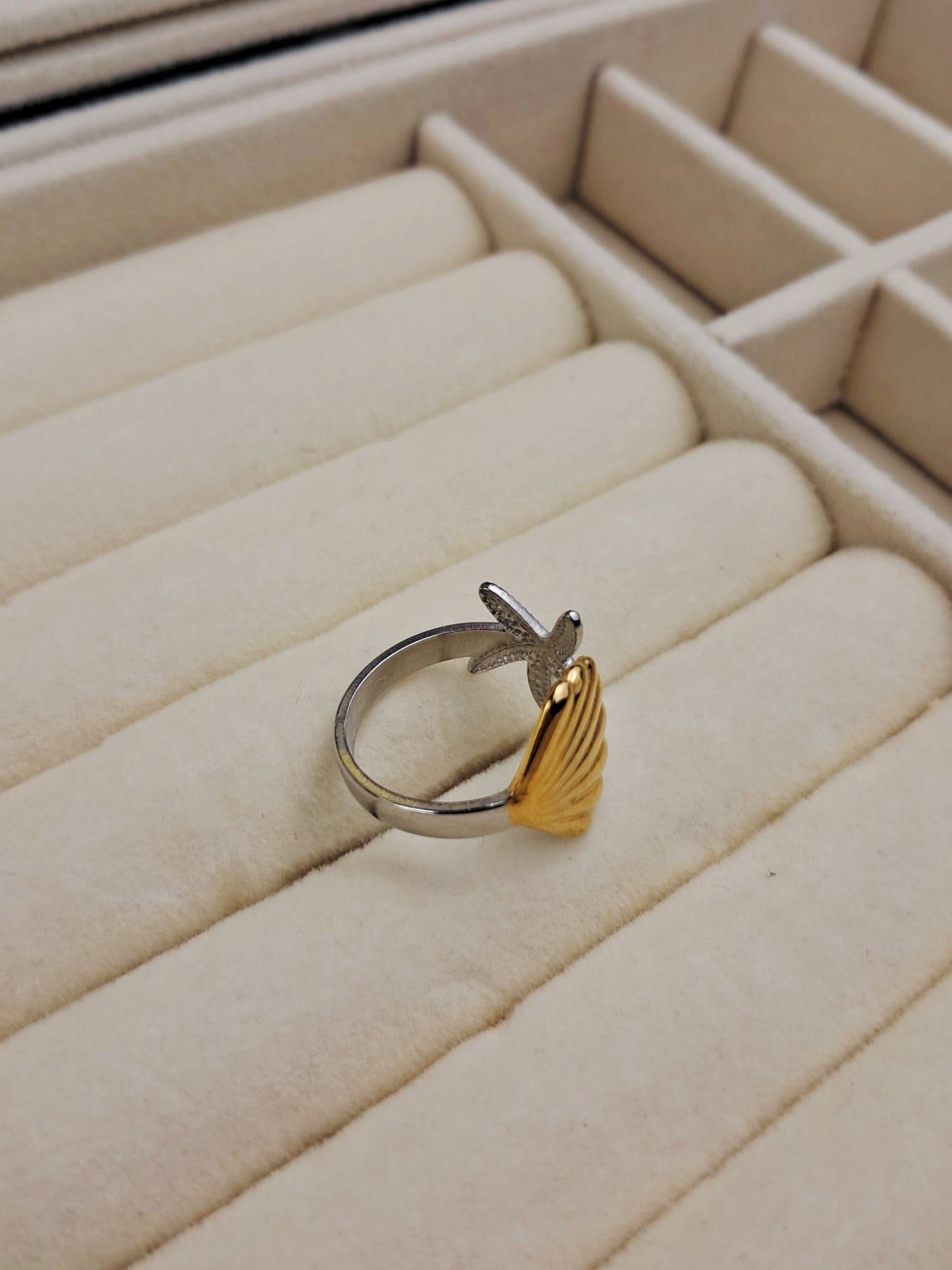 Sea shell & star fish stainless steel ring - mix color