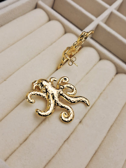 Octopus stainless steel earing - gold