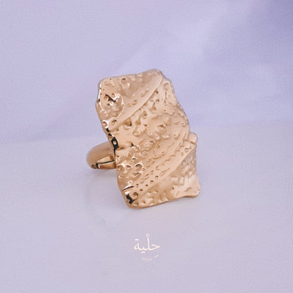 rectangular Arrugas stainless steel ring _ gold