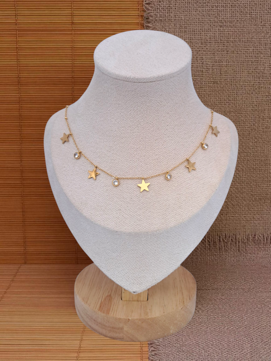star and white ziecon stainless steel necklace