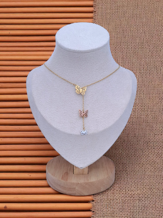 Triple butterfly Y stainless steel necklace