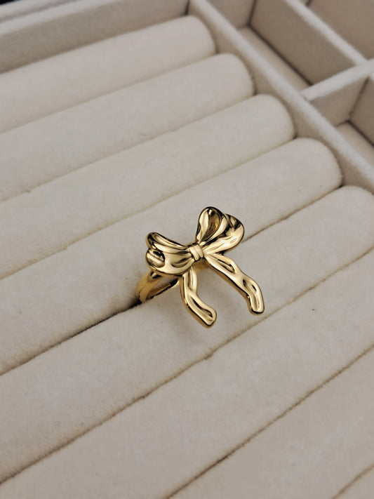 bow stainless steel ring - gold