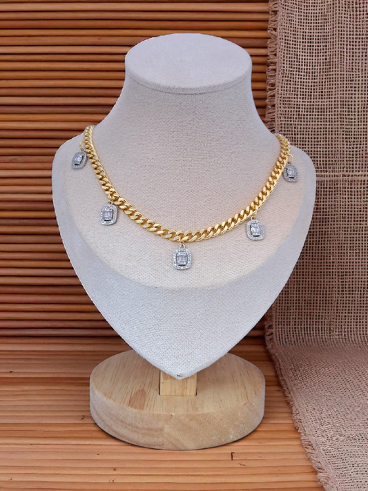 square Mix color gold & silver - gold plated necklace