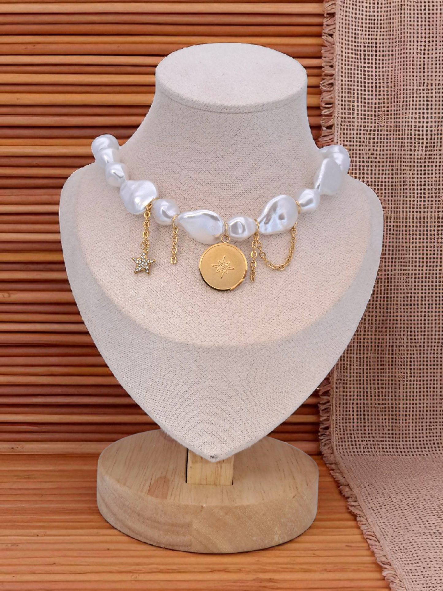 North Star Pearl Necklace - Coin Charm