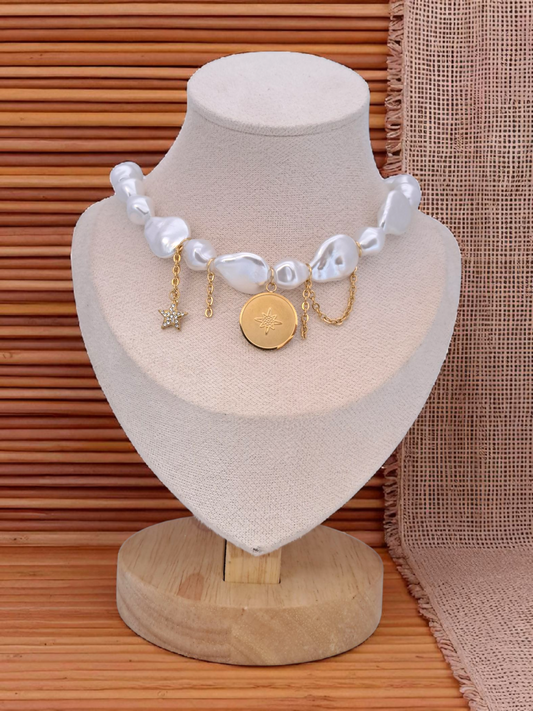 North Star Pearl Necklace - Coin Charm